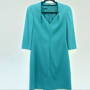 Tahari Teal Shift 3/4 Sleeve Dress
